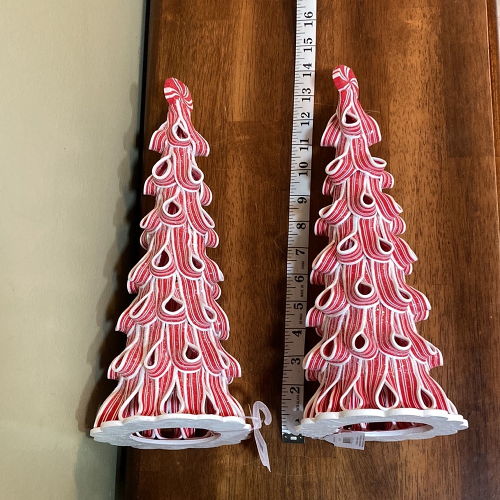 HOLIDAY TIME PEPPERMINT RIBBON TREES SET OF 2 - Picture 9 of 16
